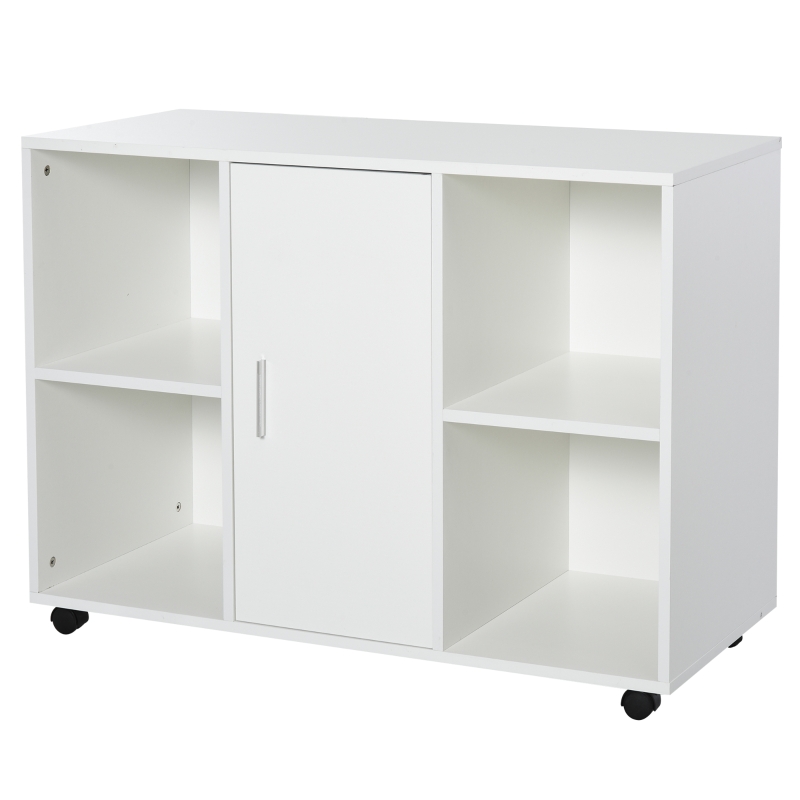 Vinsetto Mobile Office File Cabinet with Door Storage Shelves Printer Stand Unit With 360 Degree Casters White