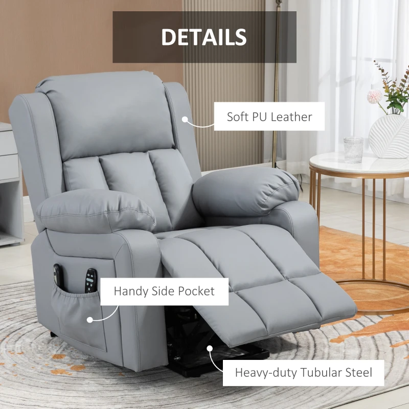 HOMCOM Electric Recliner Chair, Lift Chair for Elderly with Vibration Massage, Remote Control and Side Pockets, Gray