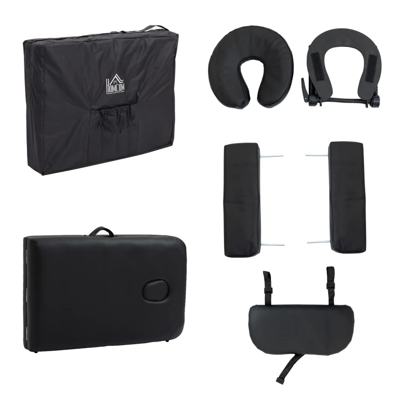 HOMCOM 83 Inch Portable Folding Massage Table, Height Adjustable Professional Salon Spa Facial Couch Bed with Free Carrying Case, Headrest, Armrests, Black