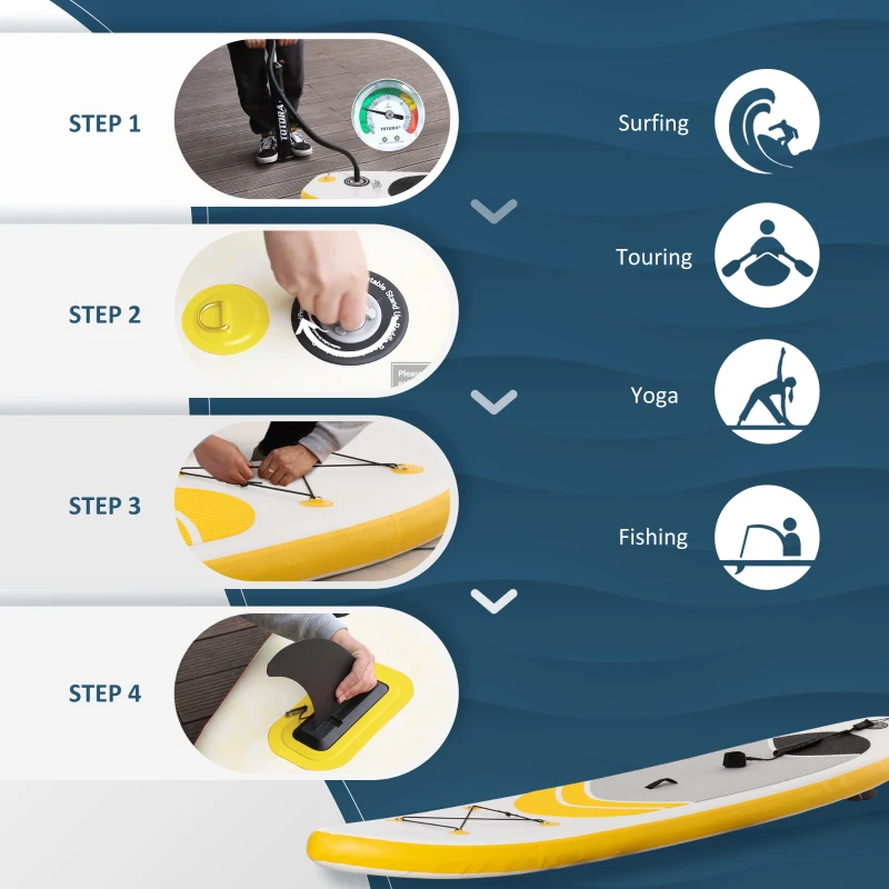 Outsunny Inflatable Paddle Board, Stand Up Paddle Board Adjustable Aluminum Paddle Non-Slip Deck Spray-painted Board, with ISUP Accessories & Carry Bag, 10'5'' x 30" x 6", Yellow