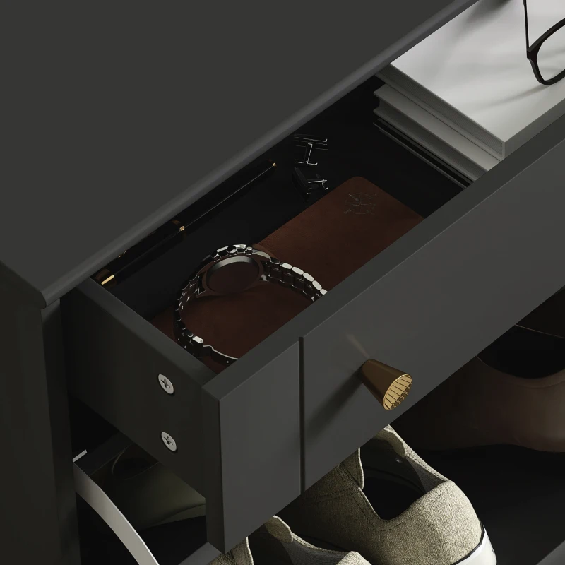 HOMCOM Slim Shoe Storage with 2 Flip Drawers and Adjustable Shelves Shoe Cabinet Organizer for 8 Pair, Black