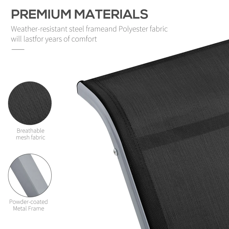 Outsunny 3 Pieces Patio Pool Lounge Chairs Set, Outdoor Chaise lounge with 2 S-Shaped Sunbathing Chairs and a Glass Top Table, for Yard Garden, Black