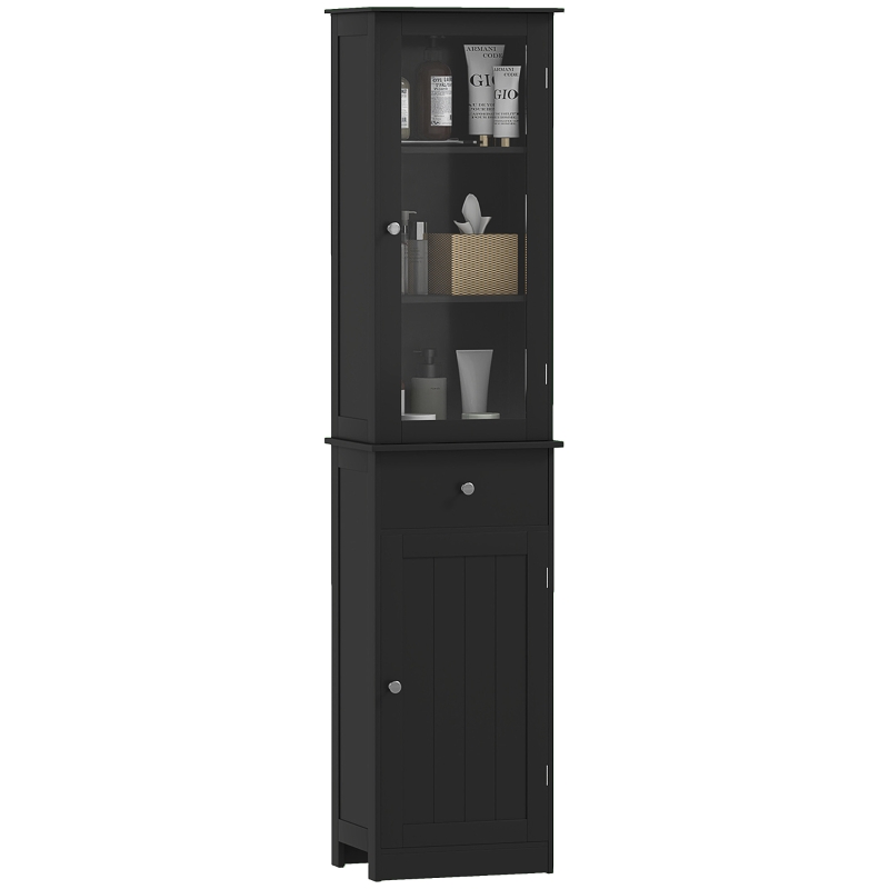 kleankin Tall Bathroom Cabinet, Bathroom Storage Cabinet with Drawers, 2 Doors and Adjustable Shelves, Black