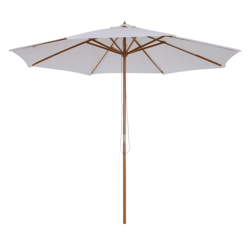 Outsunny 10' x 8' Bamboo Wooden Round Market Patio Sun Umbrella Garden Parasol Outdoor Sunshade Canopy, White