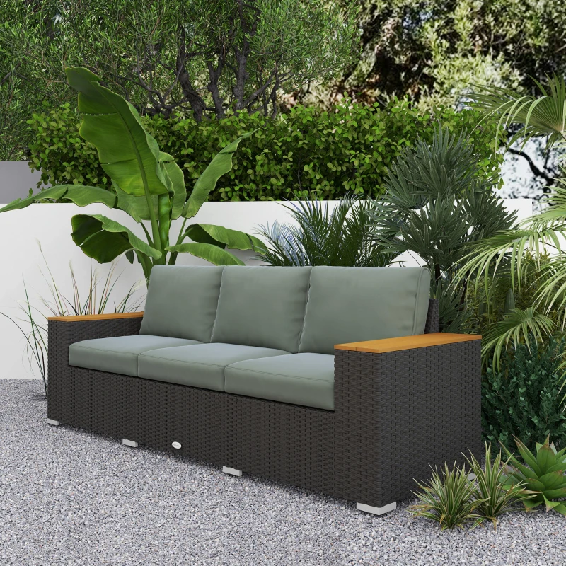 Outsunny 3-Seat Outdoor Patio Sofa with Cushions, PE Rattan Wicker Sofa with Wide Armrests, Outdoor Wicker Couch, Dark Gray(m-7)
