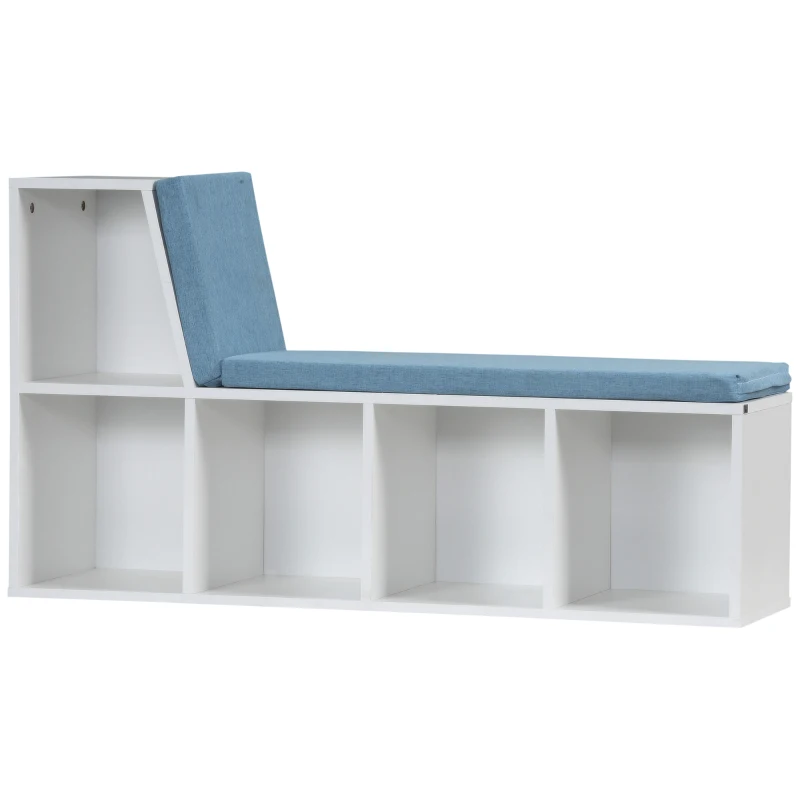 HOMCOM Multi-Purpose Bookshelf with 5 Cubes, 5-Cubby Bookcase with Cushioned Reading Nook and Storage Shelves, Blue
