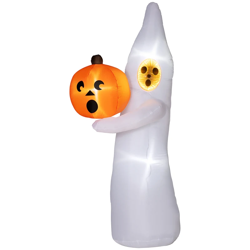 Outsunny 8ft Inflatable Halloween Ghost with Mirror Face Holding A Pumpkin, Outdoor Blow Up Decoration, LED Garden Display