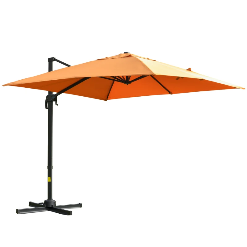 Outsunny 9.8x9.8ft Cantilever Umbrella Rotatable Square Top Market Parasol with 4 Adjustable Angle for Backyard Patio Outdoor Area Orange