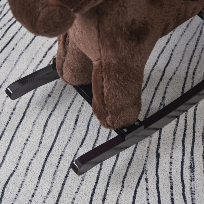 Qaba Kids Rocking Horse Plush Animal on Wooden Rockers with Sounds, Wooden Base and Bear Toy, Baby Rocking Chair, Brown