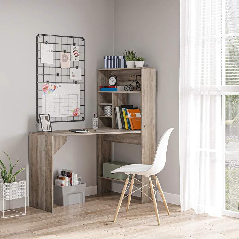 ​HOMCOM Nordic Style Computer Desk with Hutch and Storage Shelves PC Laptop Writing Table Home Office Workstation, Grey