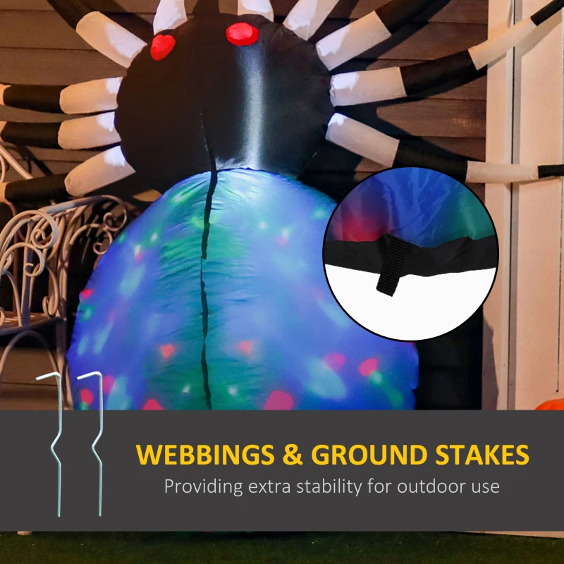 HOMCOM 5' Long Halloween Inflatables Outdoor Decorations Multicolor Red-Eyed Spider, Blow Up LED Yard Decor for Garden, Lawn, Party, Holiday, Waterproof