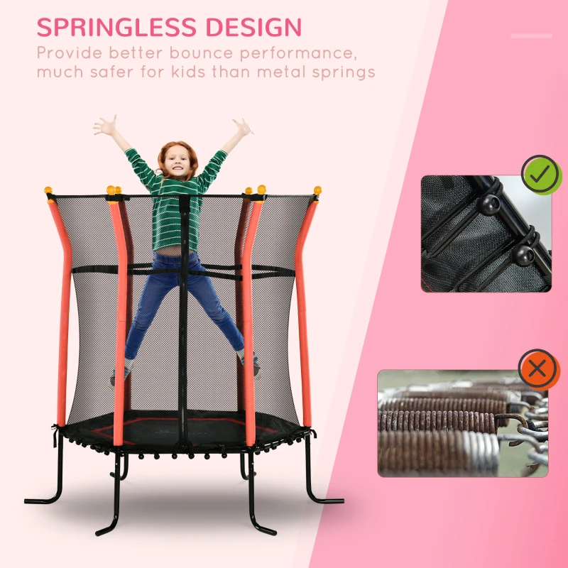 Soozier 63" Kids Trampoline Indoor with Enclosure Net Elastic Thick Padded Pole Gift for Ages 3-10 Years Old Red