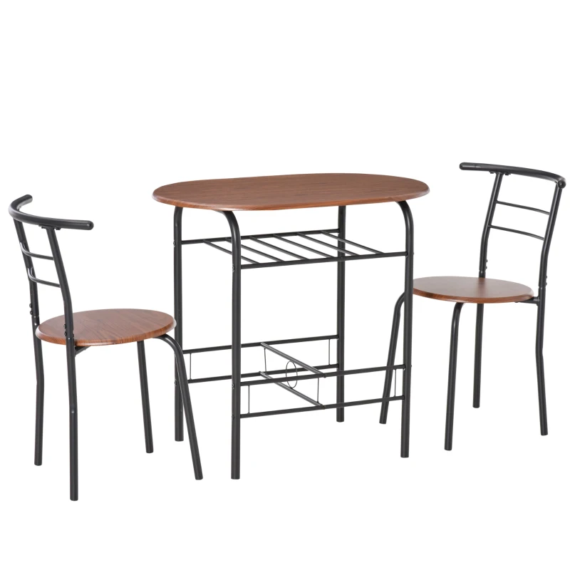HOMCOM Dining Table Set of 3, 31.5" Kitchen Table and Chairs Set for 2 with Shelf, for Small Space, Dining Room, Living Room