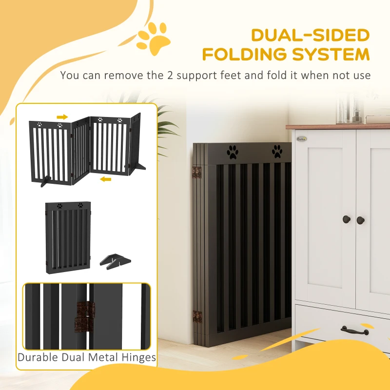 PawHut 80" Extra Wide Freestanding Pet Gate with Support Feet, Black