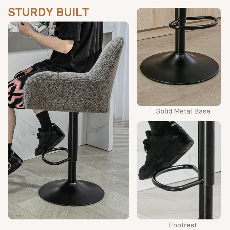 HOMCOM Swivel Barstools Set of 2 Adjustable Bar Stools with Footrest Armrests for Dining Room Grey