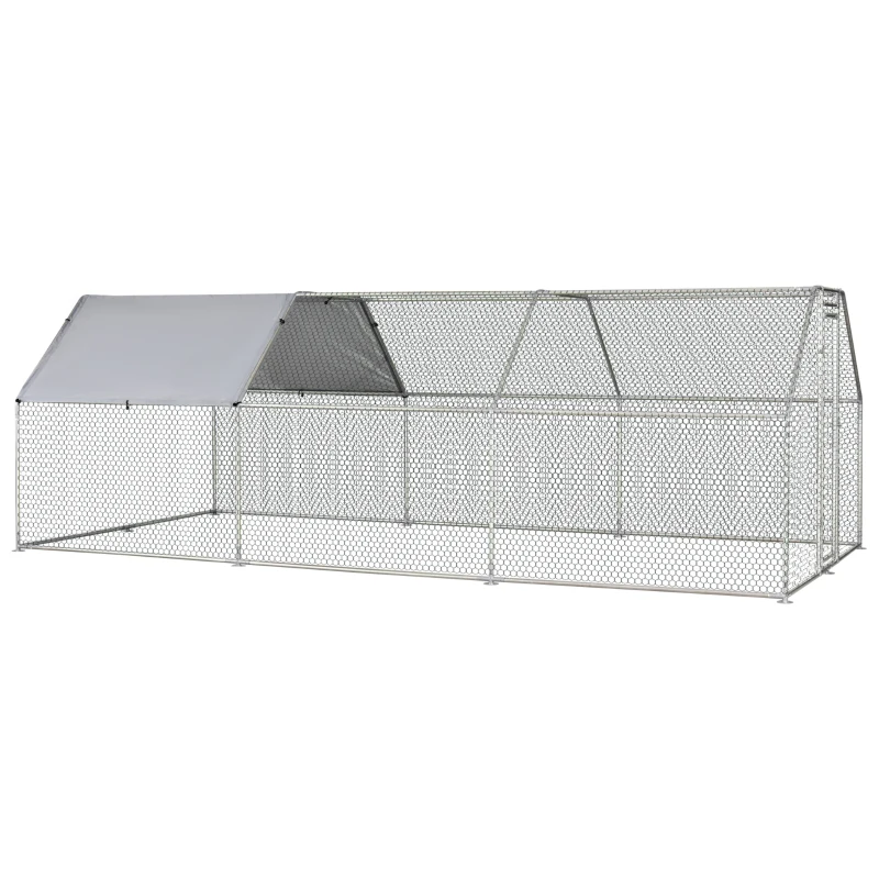 PawHut Large Chicken Coop Metal Chicken Run for Chickens with Waterproof and Anti-UV Cover, Flat Shaped Walk in Fence Cage Hen House for Outdoor and Yard Farm Use, 1.26" Dia, 9' x 18.5' x 6.5'