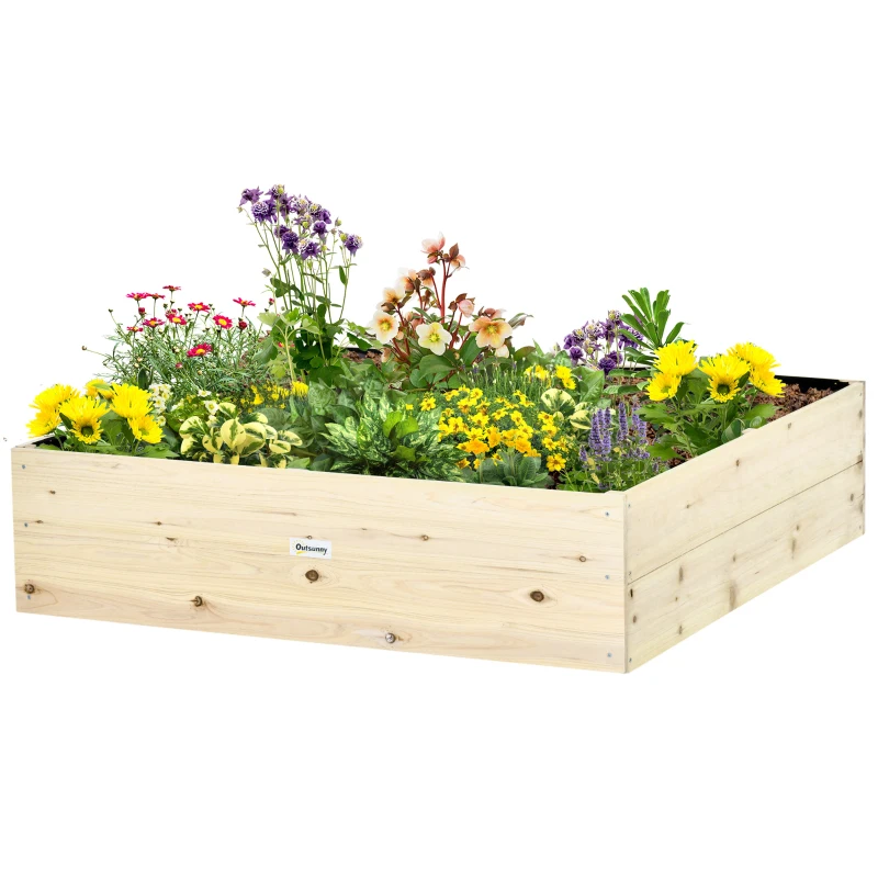 Outsunny Wooden Raised Garden Bed Kit, Elevated Planter Box with Bed Liner for Backyard, Patio to Grow Vegetables, Herbs, and Flowers, 4' x 4' x 12"