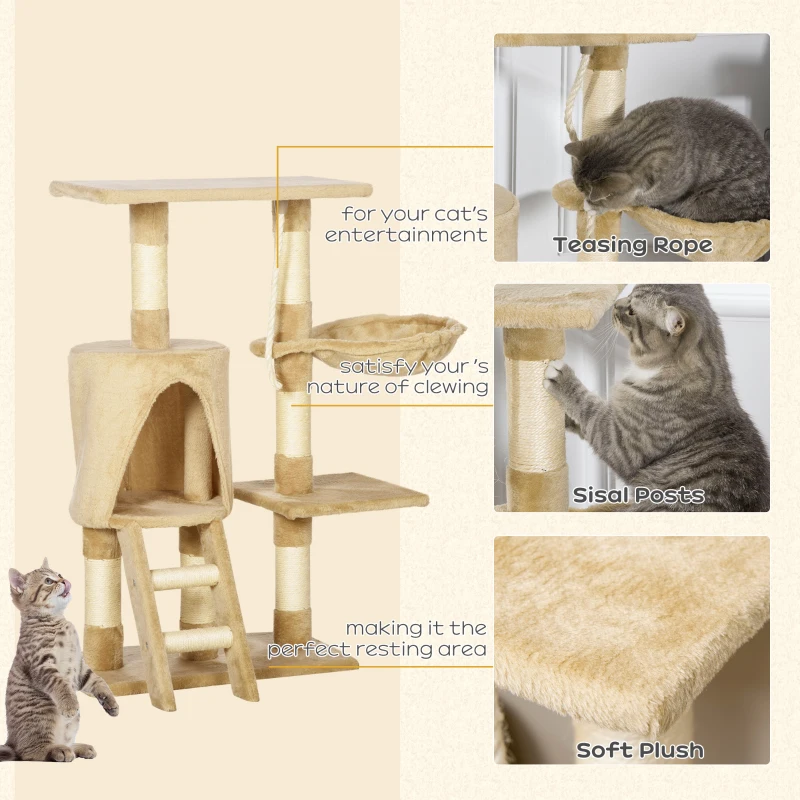 PawHut 37.8” Cat Activity Tree Tower Center Scratching Pet Furniture Brown