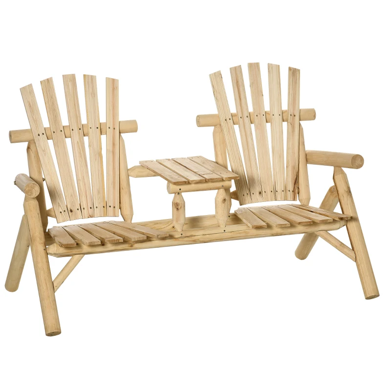 Outsunny Wood Adirondack Patio Chair Bench with Center Coffee Table, for Lounging and Relaxing Outdoors Natural
