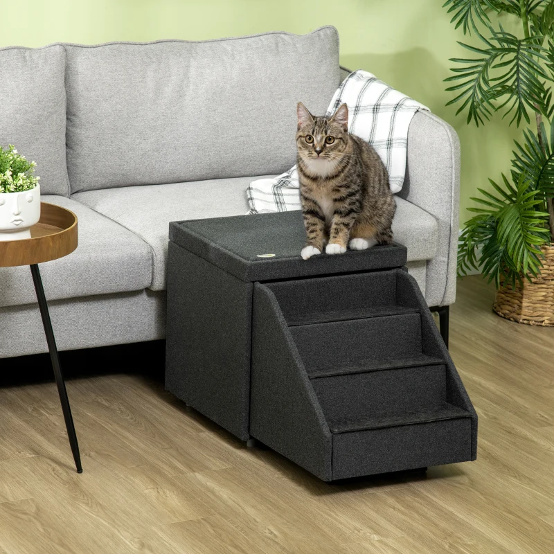 PawHut Multi-purpose Dog Stairs Ottoman, 4-Tier Pet Steps W/ Storage Compartment Cushion, for Small Medium Dogs and Cats