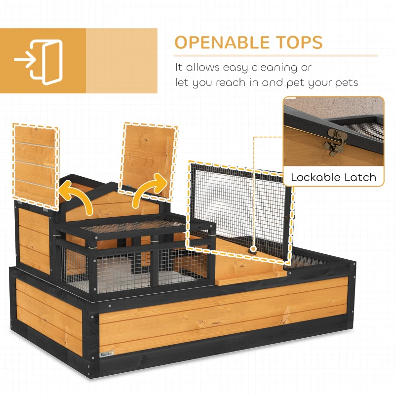 PawHut 3-Room Tortoise Habitat House w/ Balcony & 2 Stories, 44" x 25.5" x 25", Yellow