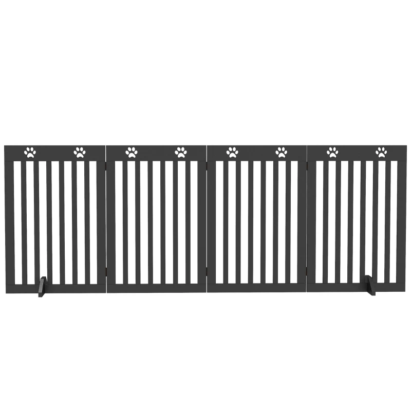 PawHut 80" Extra Wide Freestanding Pet Gate with Support Feet, Black