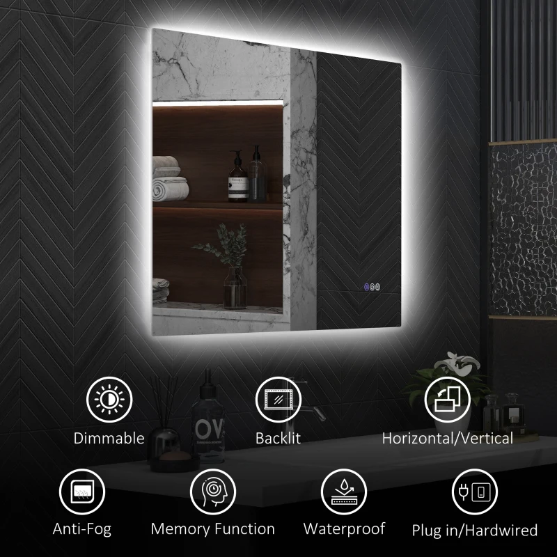 HOMCOM Dimmable Bathroom Mirror with Lights, 35" x 28" Backlit LED Mirror w/ Anti-Fog, Memory & Infinite Color Temperature