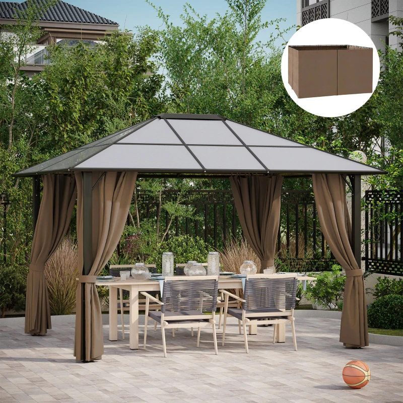 Outsunny 10' x 12' Universal Gazebo Sidewall Set with 4 Panels, Hooks, C-Rings Included for Pergolas & Cabanas, Brown