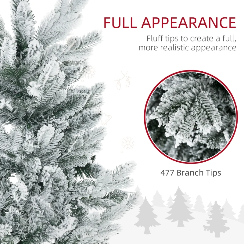 HOMCOM 6' Artificial Flocked Christmas Tree with Snow Frosted Branches, Auto Open, Steel Base