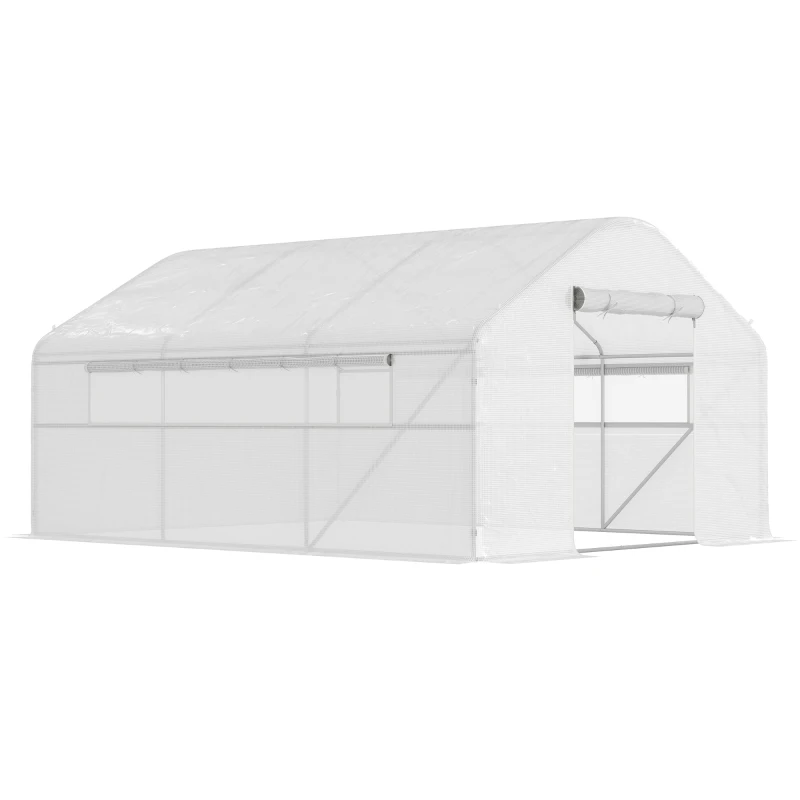 Outsunny 13' x 10' x 6.5' Tunnel Greenhouse Hoop House with Upgraded Galvanized Steel Frame and Large Windows, White