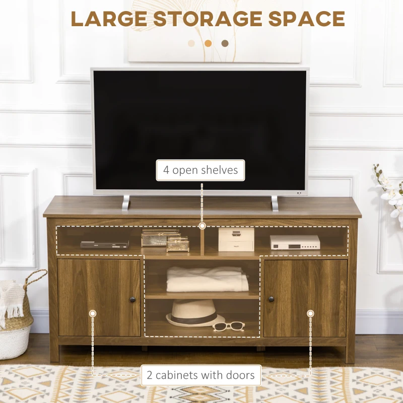 HOMCOM TV Stand for TVs up to 55", TV Unit with Storage Cupboard and Shelves, 55.1" x 15.7" x 27", Walnut