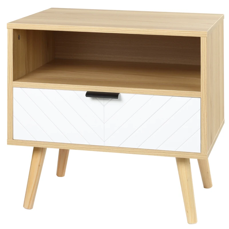 HOMCOM Modern Nightstand, Bedside Table with Drawer and Shelf for Bedroom, Living Room, Natural