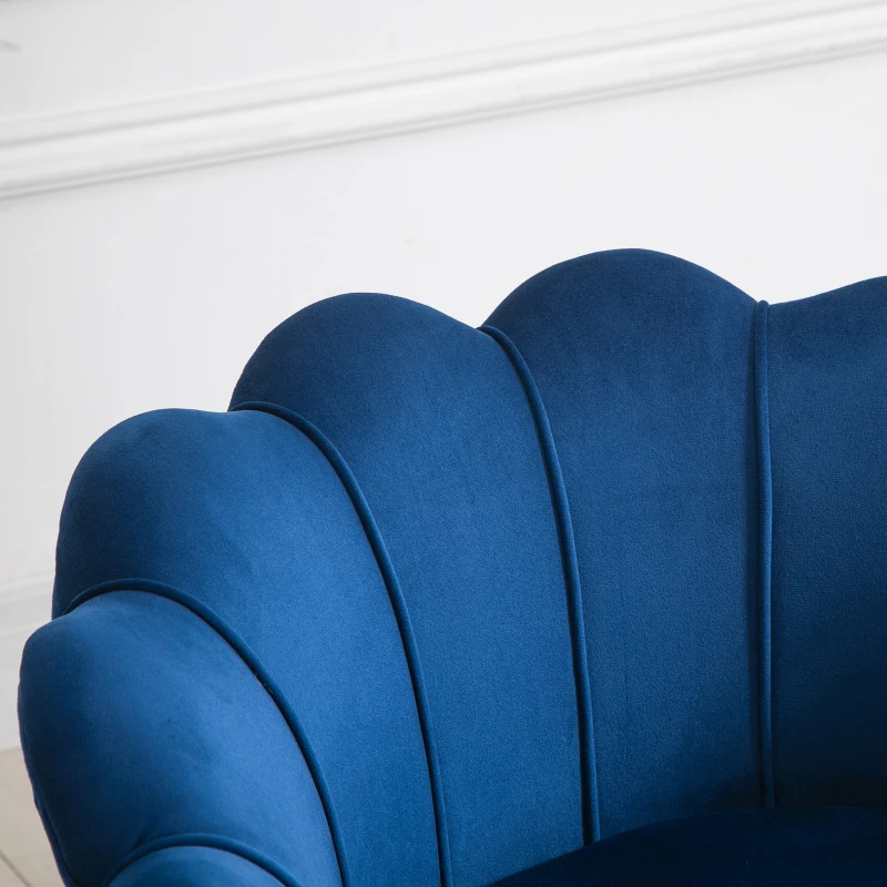 HOMCOM Velvet Armchair, Modern Accent Chair with Gold Metal Legs, Comfy Upholstered Barrel Chair for Living Room Bedroom Vanity Room, Blue