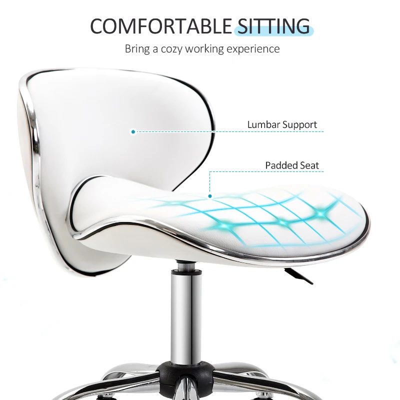 HOMCOM Adjustable Massage Stool Spa Beauty Salon Chair 360 Degrees Swivel Gas Lift PU Leather White