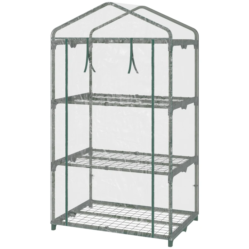 Outsunny 3 Tier Mini Greenhouse, Portable Outdoor Flower Stand with Shelf Clips, Indoor Greenhouse with Plastic Cover and Steel Frame, Transparent, 27" x 19" x 49"