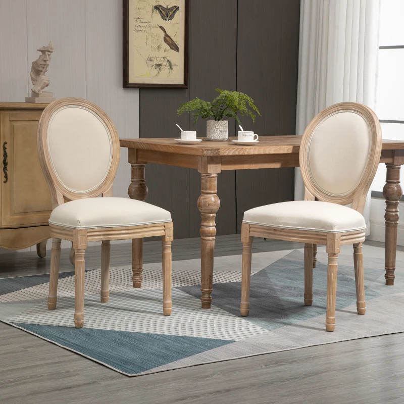 HOMCOM French-Style Upholstered Dining Chair Set, Armless Accent Side Chairs with Backrest and Linen-Touch Upholstery, Set of 2, Beige