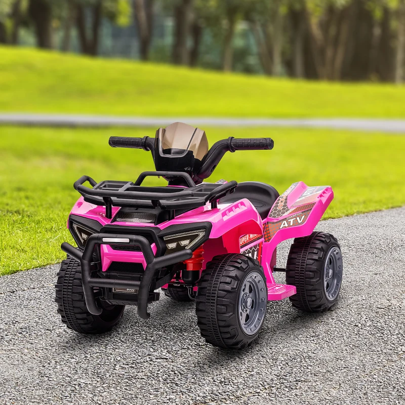Aosom 6V Kids ATV Quad, 4 Wheeler Battery Powered Electric Ride on Car with Music, Forward, for Boys and Girls Ages 18-36 Months, Pink
