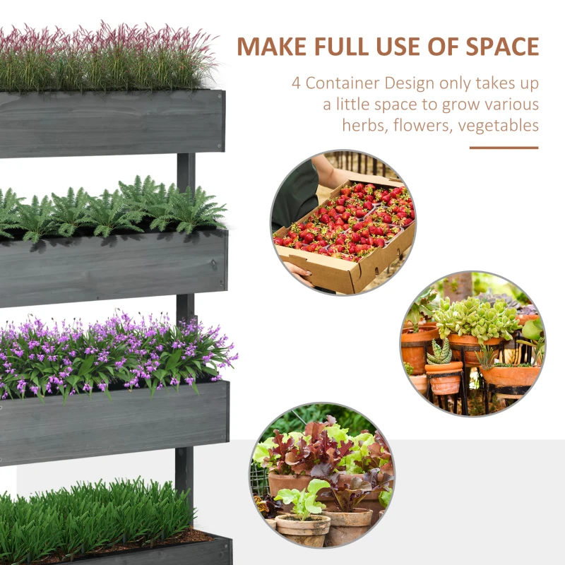 Outsunny Outdoor Wooden Vertical Garden Planter, 4 Tier Planter Box, Self-Draining for Flowers, Vegetables, Herbs, Gray