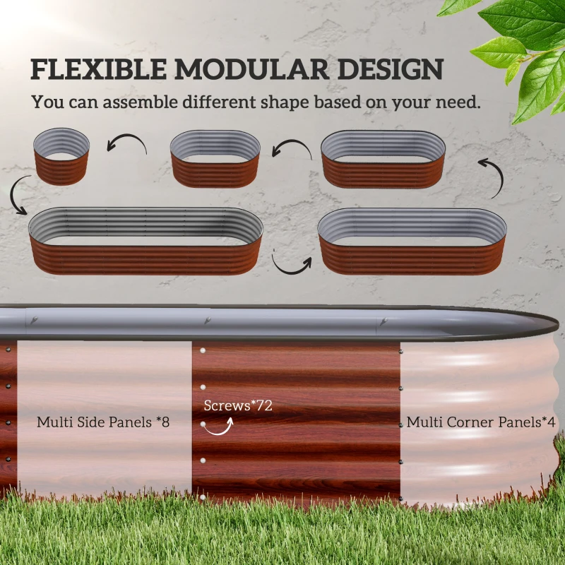 Outsunny 7.9' x 2' x 1.4' Galvanized Raised Garden Bed Kit, Metal Planter Box with Safety Edging, Brown