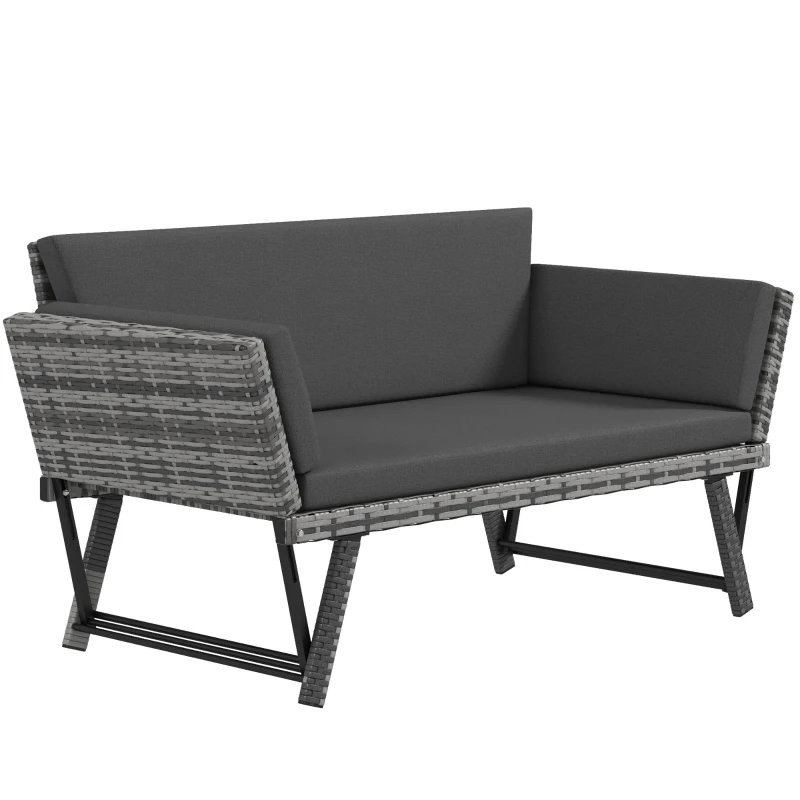 Outsunny Convertible Wicker Loveseat Grey Patio Chaise Lounge