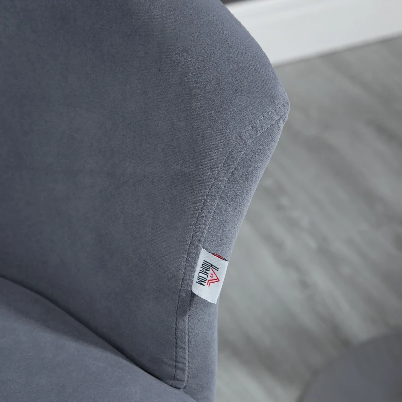 HOMCOM Adjustable Bar Stools Set of 2, Velvet Upholstered Kitchen Stool, Swivel Counter Height Barstool with Footrest for Dining Room, ‎Grey