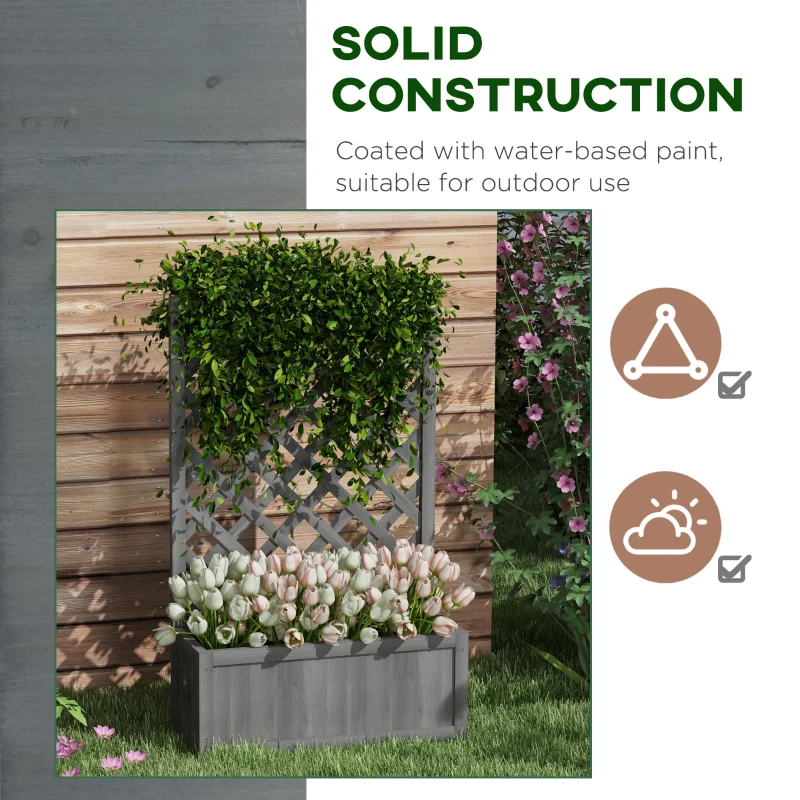 Outsunny 46" Wooden Planter with Trellis, Raised Garden Bed to Grow Vegetables, Herbs, Flowers for Backyard, Patio, Gray