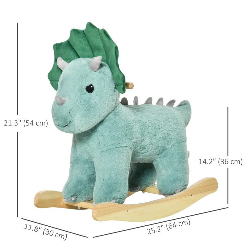 Qaba Kids Rocking Horse Plush Animal on Wooden Rockers with Sounds, Wooden Base, Baby Rocking Chair Green