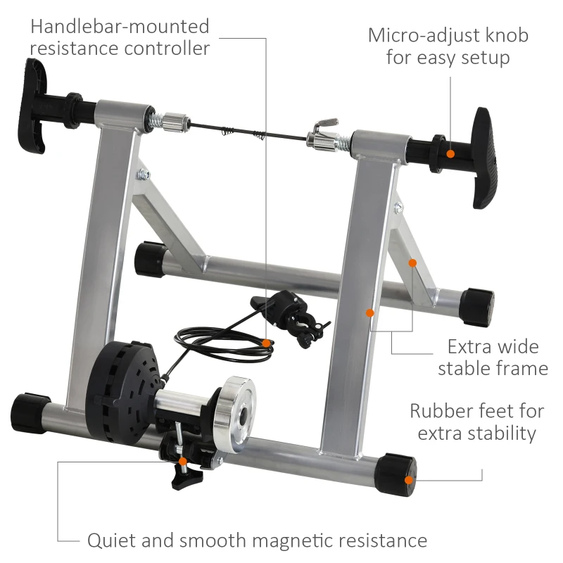 Soozier Bike Trainer Magnetic Bicycle Stand Indoor Exerciser w/ Quick Release Skewer, 5 Levels Resistance Silver
