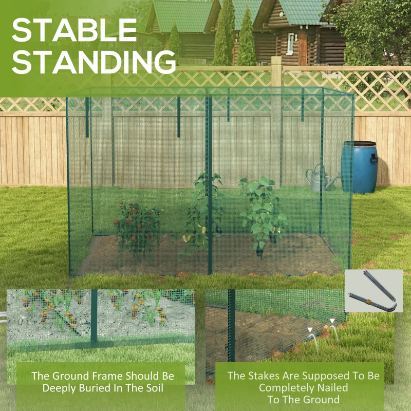 Outsunny 10 x 6.5ft Crop Cages for Garden, Plant Protectors from Animals with Two Zippered Doors and Storage Bag, Green