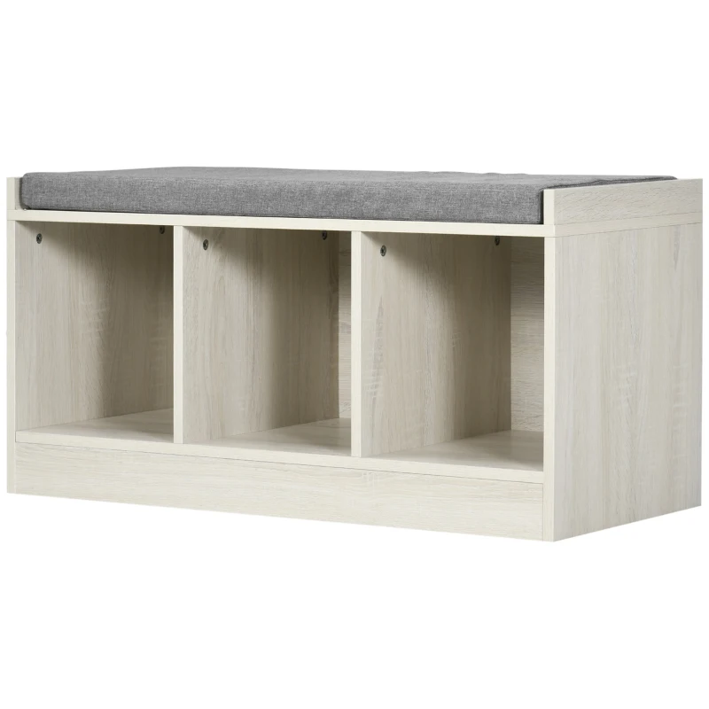 HOMCOM Shoe Bench with Storage Cubes, Shoe Cabinet with Cushion and Open Compartments, for Entryway, Hallway, White
