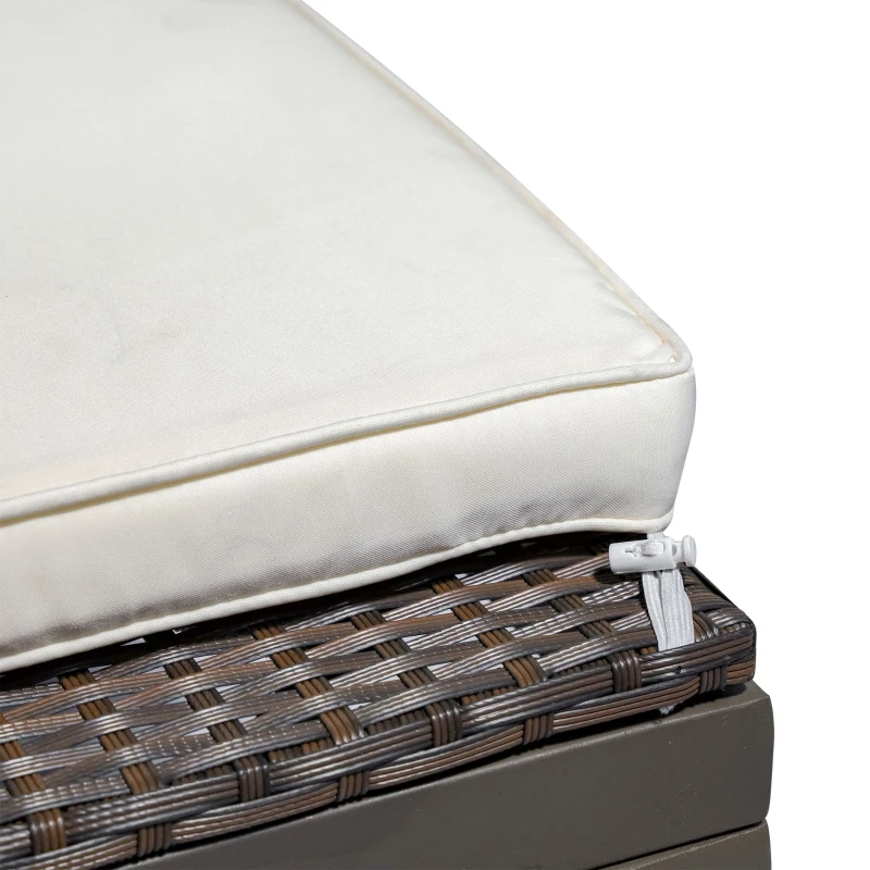 Outsunny Patio Rattan Sun Lounger with 4-Level Adjustable Backrest and Wheels, Wicker Chaise Lounge Chair with Cushion, for Patio, Deck, Poolside Cream White