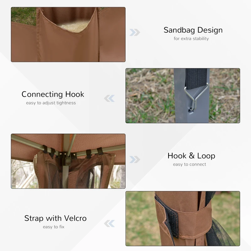 Outsunny 12.5' Pop Up Gazebo Hexagonal Canopy Tent Outdoor Shelter Pavilion Sun Protection with Mesh Sidewalls, Handy Bag, Dark Brown