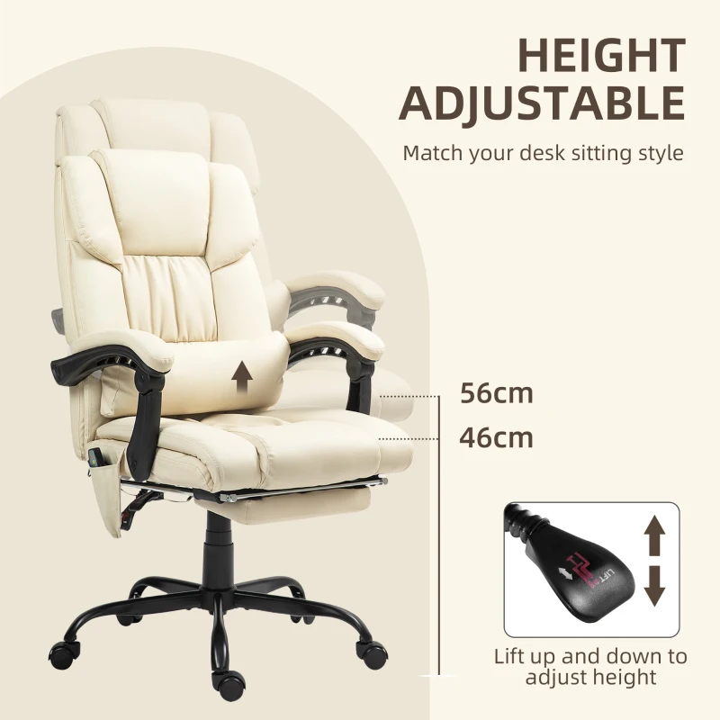 Vinsetto Massage Office Chair with 6 Vibrating Points, High Back Reclining Office Chair with Footrest and Remote, Beige