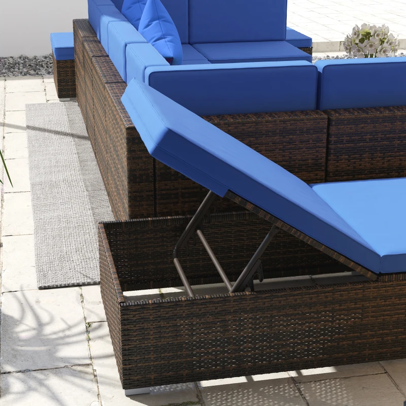 Outsunny 9 Pieces Wicker Patio Furniture Set with Cushion, Navy Blue